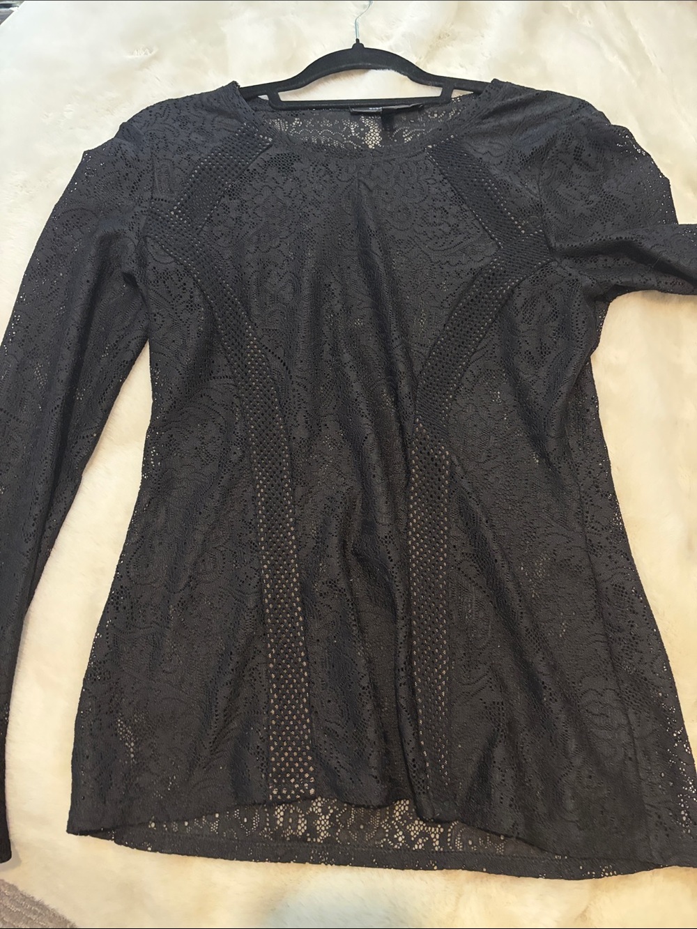 BCBGMaxAzria Black Lace Long-Sleeve Top
